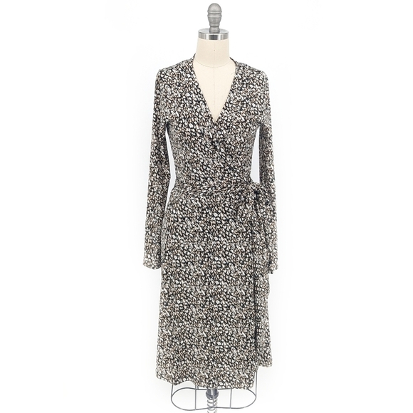 Banana Republic Printed Wrap Dress Tan Brown S Business casual preppy classic - Picture 1 of 5
